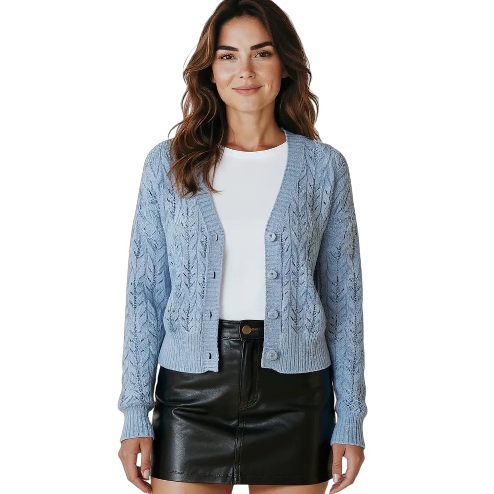 Rachel‎ Zoe Periwinkle Pointelle Knit Cardigan Soft Romantic Style Size M